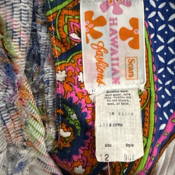 Vintage Sears Hawaiian Maxi Dress 60s 70s Paisley Retro Funky Hippie Cotton S - Picture 14 of 14